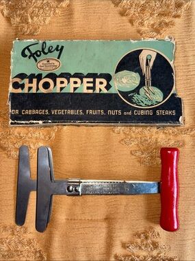 Vintage Foley Chopper Red Wood Handle Mid Century with Original Box